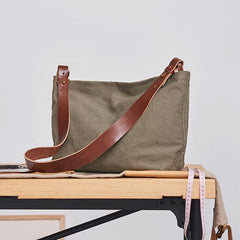 Cool Canvas Leather Mens Side Bag 14 inches Green Canvas Courier Bags Canvas Messenger Bag for Men - imessengerbags