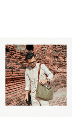 Cool Canvas Leather Mens Side Bag 14 inches Green Canvas Courier Bags Canvas Messenger Bag for Men - imessengerbags