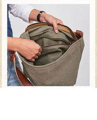 Cool Canvas Leather Mens Side Bag 14 inches Green Canvas Courier Bags Canvas Messenger Bag for Men - imessengerbags