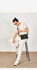 Cool Canvas Leather Mens Messenger Shoulder Bag Small Canvas Side Bag Courier Bags for Men - imessengerbags