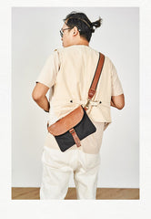 Cool Canvas Leather Mens Messenger Shoulder Bag Small Canvas Side Bag Courier Bags for Men - imessengerbags