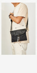 Cool Canvas Leather Mens Messenger Shoulder Bag Small Canvas Side Bag Courier Bags for Men - imessengerbags