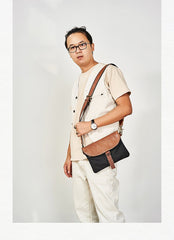 Cool Canvas Leather Mens Messenger Shoulder Bag Small Canvas Side Bag Courier Bags for Men - imessengerbags