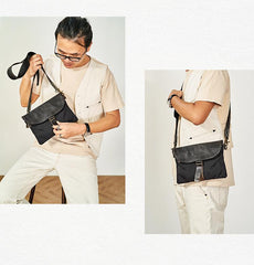 Cool Canvas Leather Mens Messenger Shoulder Bag Small Canvas Side Bag Courier Bags for Men - imessengerbags