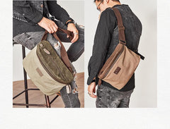 Cool Canvas Mens Messenger Bag Canvas Side Bag Chest Bag Saddle Canvas Courier Bag for Men - imessengerbags