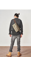 Cool Canvas Mens Messenger Bag Canvas Side Bag Chest Bag Saddle Canvas Courier Bag for Men - imessengerbags