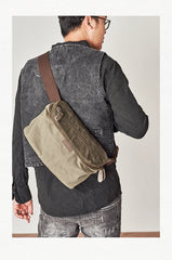 Cool Canvas Mens Messenger Bag Canvas Side Bag Chest Bag Saddle Canvas Courier Bag for Men - imessengerbags