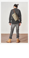Cool Canvas Mens Messenger Bag Canvas Side Bag Chest Bag Saddle Canvas Courier Bag for Men - imessengerbags