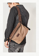 Cool Canvas Mens Messenger Bag Canvas Side Bag Chest Bag Saddle Canvas Courier Bag for Men - imessengerbags
