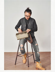 Cool Canvas Mens Messenger Bag Canvas Side Bag Chest Bag Saddle Canvas Courier Bag for Men - imessengerbags