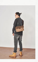 Cool Canvas Mens Messenger Bag Canvas Side Bag Chest Bag Saddle Canvas Courier Bag for Men - imessengerbags
