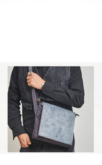 Canvas Leather Mens Small Navy Side Bag Canvas Square Messenger Bags Canvas Travel Courier Bags for Men - imessengerbags
