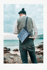 Canvas Leather Mens Small Navy Side Bag Canvas Square Messenger Bags Canvas Travel Courier Bags for Men - imessengerbags
