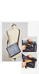 Canvas Leather Mens Small Navy Side Bag Canvas Square Messenger Bags Canvas Travel Courier Bags for Men - imessengerbags