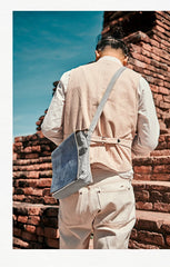 Canvas Leather Mens Small Navy Side Bag Canvas Square Messenger Bags Canvas Travel Courier Bags for Men - imessengerbags