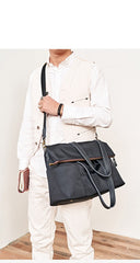 Cool Black Nylon Mens 15 inches Large Messenger Bag Briefcase Handbag Nylon Travel Green Shoulder Bag for Men - imessengerbags