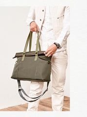 Cool Black Nylon Mens 15 inches Large Messenger Bag Briefcase Handbag Nylon Travel Green Shoulder Bag for Men - imessengerbags