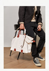 Cool Canvas Leather Mens Tote Bag 15'' Messenger Bags Handbag Canvas Tote Shoulder Bag for Men Women - imessengerbags