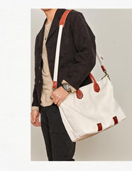 Cool Canvas Leather Mens Tote Bag 15'' Messenger Bags Handbag Canvas Tote Shoulder Bag for Men Women - imessengerbags