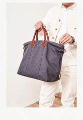 Cool Canvas Leather Mens Tote Bag 15'' Messenger Bags Handbag Canvas Tote Shoulder Bag for Men Women - imessengerbags