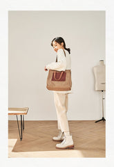 Vintage Canvas Leather Mens Tote Bag Green Tote Handbag Canvas Shoulder Tote for Men Women - imessengerbags