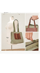 Vintage Canvas Leather Mens Tote Bag Green Tote Handbag Canvas Shoulder Tote for Men Women - imessengerbags