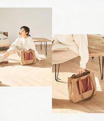 Vintage Canvas Leather Mens Tote Bag Green Tote Handbag Canvas Shoulder Tote for Men Women - imessengerbags