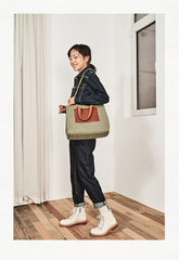 Vintage Canvas Leather Mens Tote Bag Green Tote Handbag Canvas Shoulder Tote for Men Women - imessengerbags