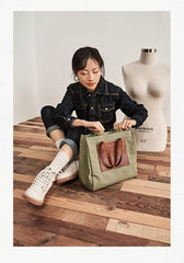 Vintage Canvas Leather Mens Tote Bag Green Tote Handbag Canvas Shoulder Tote for Men Women - imessengerbags