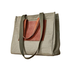 Vintage Canvas Leather Mens Tote Bag Green Tote Handbag Canvas Shoulder Tote for Men Women - imessengerbags