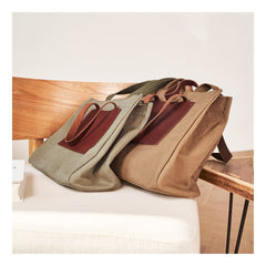 Vintage Canvas Leather Mens Tote Bag Green Tote Handbag Canvas Shoulder Tote for Men Women - imessengerbags