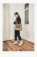 Vintage Canvas Leather Mens Tote Bag Green Tote Handbag Canvas Shoulder Tote for Men Women - imessengerbags