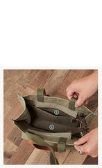 Vintage Canvas Leather Mens Tote Bag Green Tote Handbag Canvas Shoulder Tote for Men Women - imessengerbags
