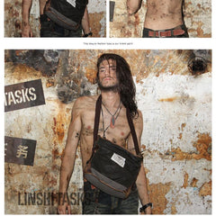 Canvas Leather Mens Gray Black Side Bag Messenger Bags Canvas Courier Bag for Men - imessengerbags