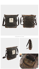 Canvas Leather Mens Gray Black Side Bag Messenger Bags Canvas Courier Bag for Men - imessengerbags