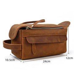 Brown Leather Men's Clutch Bag Double Zipped Dark Brown Wristlet Handbag Storage Bag For Men