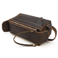 Brown Leather Men's Clutch Bag Double Zipped Dark Brown Wristlet Handbag Storage Bag For Men - imessengerbags