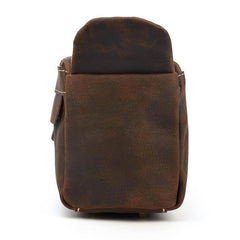 Brown Leather Men's Clutch Bag Double Zipped Dark Brown Wristlet Handbag Storage Bag For Men - imessengerbags
