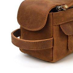 Brown Leather Men's Clutch Bag Double Zipped Dark Brown Wristlet Handbag Storage Bag For Men - imessengerbags