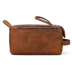 Brown Leather Men's Clutch Bag Double Zipped Dark Brown Wristlet Handbag Storage Bag For Men - imessengerbags