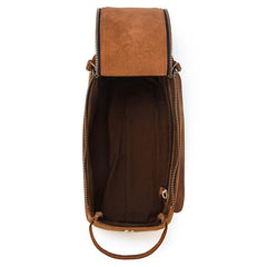 Brown Leather Men's Clutch Bag Double Zipped Dark Brown Wristlet Handbag Storage Bag For Men - imessengerbags