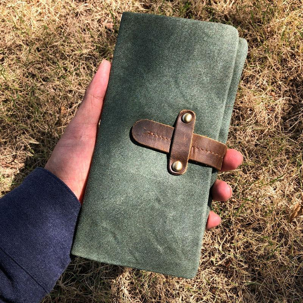 Canvas Leather Long Wallets for men Bifold Vintage Men Long Wallet - imessengerbags