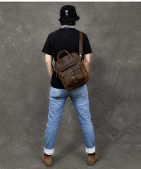 Vintage Leather Mens 10'' Vertical Brown Briefcase Handbag Bag Shoulder Bag Side Bag For Men - imessengerbags