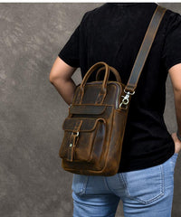 Vintage Leather Mens 10'' Vertical Brown Briefcase Handbag Bag Shoulder Bag Side Bag For Men - imessengerbags