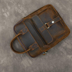 Vintage Leather Mens 10'' Vertical Brown Briefcase Handbag Bag Shoulder Bag Side Bag For Men - imessengerbags