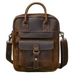 Vintage Leather Mens 10'' Vertical Brown Briefcase Handbag Bag Shoulder Bag Side Bag For Men - imessengerbags