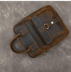 Vintage Leather Mens 10'' Vertical Brown Briefcase Handbag Bag Shoulder Bag Side Bag For Men - imessengerbags