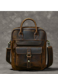 Vintage Leather Mens 10'' Vertical Brown Briefcase Handbag Bag Shoulder Bag Side Bag For Men - imessengerbags