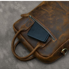Vintage Leather Mens 10'' Vertical Brown Briefcase Handbag Bag Shoulder Bag Side Bag For Men - imessengerbags