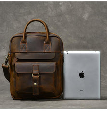 Vintage Leather Mens 10'' Vertical Brown Briefcase Handbag Bag Shoulder Bag Side Bag For Men - imessengerbags